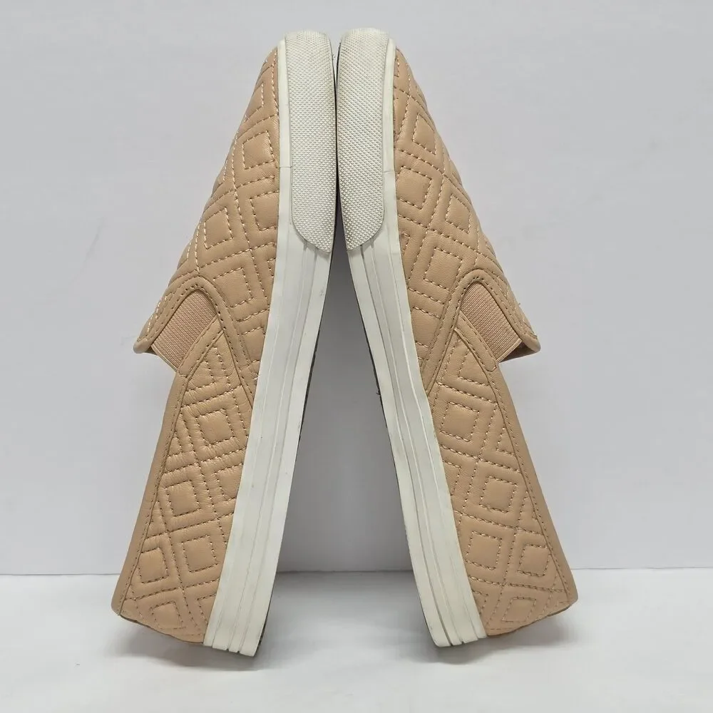 TORY BURCH Jesse Quilted Blush Nude Leather Slip On Sneakers Women's Size 9.5 M